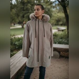 Trilogi Parka vintage wool winter coat fur hood Made in Canada